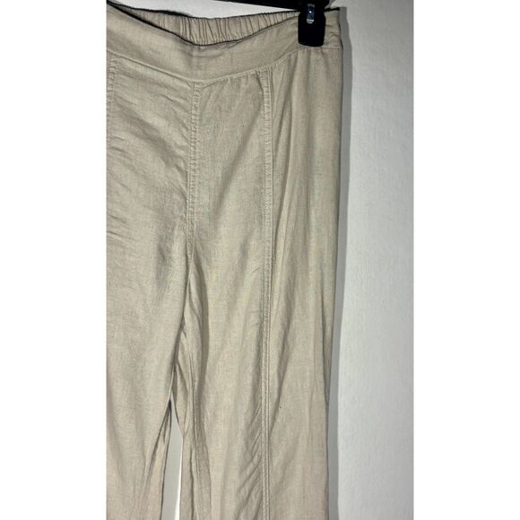 Happily Grey Women’s Linen Blend Pull-On Pants Beige Wide Leg Size Small - Picture 2 of 5
